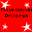 Red background with white star shapes and repeated text "Macedonian Princess" in black pixelated font across two