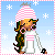 A 4x4 contact sheet of a pixel art animated icon featuring a cartoon girl with long brown hair wearing a pink and white striped beanie, standing against a light blue background with falling snowflakes and the text "SWEET NOVEMBER" in black block letters.