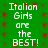 Green background with red pixelated dots and white text reading "Italian Girls are the BEST!" repeated four times in a