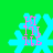 A pixelated blue snowflake with pink text "HI ILL ILE" overlaid on a bright green background, displayed in four positions