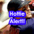 A pixelated image of a person with dark hair wearing a blue shirt, holding an object near their face, with bold text overlay.