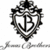 A static image showing four distinct sections: a monogrammed emblem, three labeled portraits of individuals with curly hair and dark clothing.