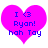 Two identical pink heart-shaped icons with blue text reading "I <3 Ryan! hah Tay" on a white background.