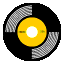 A circular icon with a yellow center, gray inner ring, and black outer ring segmented into three sections of alternating patterns.