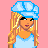 Pixel art contact sheet showing three frames of an animated character with blonde hair, blue top, and dark pants against a pink background with yellow text reading "Athlete Angel!".