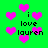 Green background with pink pixelated hearts and repeated text 'i love lauren' in black block letters.