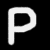 Two white capital P letters on black background, left letter sharp and solid, right letter blurred with gradient halo effect.