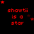 Red pixelated text 'shawti is a star' on black background with red stars, animated in