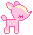 Pixelated pink pony with yellow mane and hooves, white outline, yellow spots on body, standing in a of nine identical poses on gray background