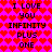 Pixelated text on a pink heart-patterned background with repeated phrases.