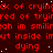 Red pixelated text repeats across a dark background with scattered white dots, forming a dense wordwall of distorted phrases.
