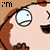 Pixelated cartoon character with light skin and brown hair, wide eyes showing surprise or alarm, mouth open in a small smile, static background.
