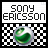 Sony Ericsson logo with green and white sphere on black-and-white checkered background, displayed in
