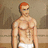 Pixelated image of a muscular man with red hair and blue sunglasses wearing white briefs, standing against a beige background.