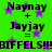 Green background with purple stars and black text showing 'Naynay + Jayjay = BIFFELS!!!' in a repeated pattern.
