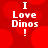 Red background with blurred red circles; white text "I Love Dinos!" in four identical quadrants.