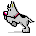 Pixelated cartoon dog with red collar and pink nose in six sequential poses on gray background.
