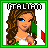 Pixel art contact sheet of four animated frames showing a cartoon woman with long brown hair holding an Italian flag, each frame bordered in green or red.