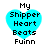 Four identical pixelated blue heart icons with black text reading "My Shipper Heart Beats Fuinn" arranged in a on white background