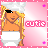 Pixel art contact sheet showing two animated frames of a cartoon character with blonde hair, sunglasses, and white shorts against a pink background with the word 'cutie' in pixelated text.