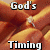 A four- of orange fabric with a diamond ring, each displaying different text: God's Timing on top-left, Simply The Best on top-right, and two below showing the same ring