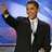 A pixelated image shows a person in a black suit with a white shirt and tie, raising their right arm against a blue sky background, next to red text reading 'Barack Obama for President!'
