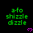 Green text 'a-fo shizzle dizzle' on black background with pink heart symbols, some frames showing gray rectangle overlay.