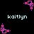 Pixelated pink geometric shapes rotate clockwise around a central point on black background, with light blue text 'kaitlyn' appearing in four positions.