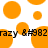 A static image with orange circles on a white background and repeated text 'razy 8#982' in black pixelated font.