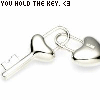 Silver key and heart-shaped padlock on white background with text 'YOU HOLD THE KEY. <3' above.