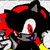Pixelated character with black fur, red accents, white eyes, and purple mouth in four- showing facial expression changes