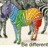 Pixelated rainbow-colored horse with blue head, green body, yellow midsection, and red legs standing on a light background.