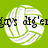 Green background with white volleyball graphic; black text overlays change between two states.