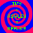 Four identical spiral patterns with red and blue concentric rings, each containing green text reading 'IVY + ASHLEY = BFFLS!!!' on a solid pink background.