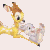 Pixelated cartoon deer with brown antlers and yellow fur holds a small white animal in its arms against a light beige background.