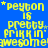 Blue background with yellow pixelated text repeating 'peyton is pretty frikkin' awesome' in a pattern, some letters have star accents