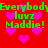 Red background with pink heart shapes and green text repeating 'Everybody luvs Maddie!' in a pixelated style.