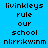 Pixelated text with blue background and green highlighted sections displaying 'livinkleys rule our school nlrrikwinm' in black font