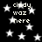 Black background with white stars and repeated text 'cindy waz here' in pixelated font.