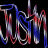 A pixelated animated contact sheet showing two frames of a stylized text logo with flowing, intertwined letters in blue and red hues against a black background.