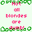 Pixelated green border with red text reading "Not all blondes are dumb!" repeated across a light background.