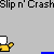 Animated sequence showing a yellow hand with white palm performing a sliding motion over a blue bar, with repeated text 'Slip n' Crash' and 'EliteAIM [dot] COM' visible.