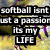 A static image with six distinct sections displaying text and graphics related to softball, Costco, and a cartoon character.