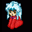 Pixelated anime-style character with light blue hair and red clothing on left, next to pixelated text "Anime IM" above smaller "com" on black background.