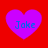 Four purple heart shapes on a red background, each containing the text "Jake" in blue pixelated font.