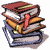 Stack of books with red bookmark, text 'Reading is Cool' in pixelated font.