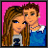 Pixelated cartoon-style buddy icon featuring two characters on a pink background with text reading "tuch him and die" in black letters over star outlines.