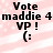 A static image with four identical showing text 'Vote maddie 4 VP !' and a smiley face on a pink and white striped background