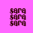 Pixelated text 'sara' repeated three times vertically on a pink background, with green bars covering portions of the text in different frames.