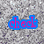 Pixelated text 'check' in blue outline with red fill on gray speckled background, 'out' in white on black oval over rainbow spiral, 'icon' in green on purple bokeh, 'shop' in pink on blue-white stripes.
